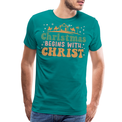 Christmas Begins with Christ is Born Christmas Family Men's Premium T-Shirt - teal