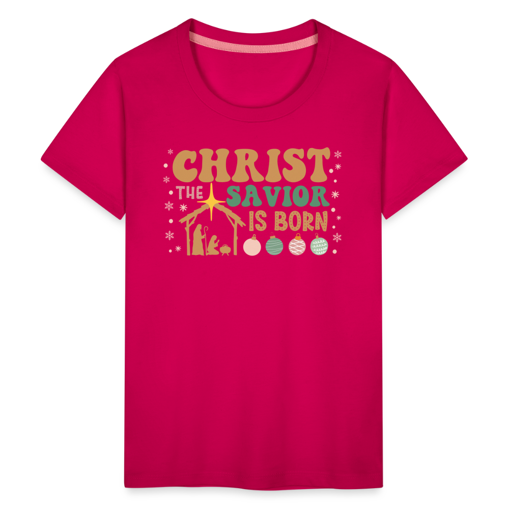 Christ the Savior is Born Christmas Family Kids' Premium T-Shirt - dark pink