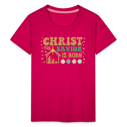 Christ the Savior is Born Christmas Family Kids' Premium T-Shirt - dark pink