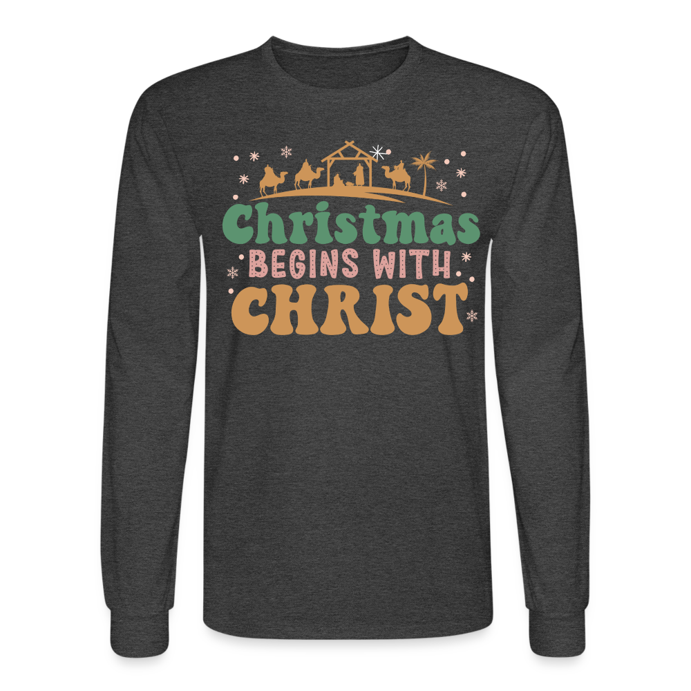 Christmas Begins with Christ Christmas Family Men's Long Sleeve T-Shirt - heather black