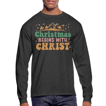 Christmas Begins with Christ Christmas Family Men's Long Sleeve T-Shirt - heather black