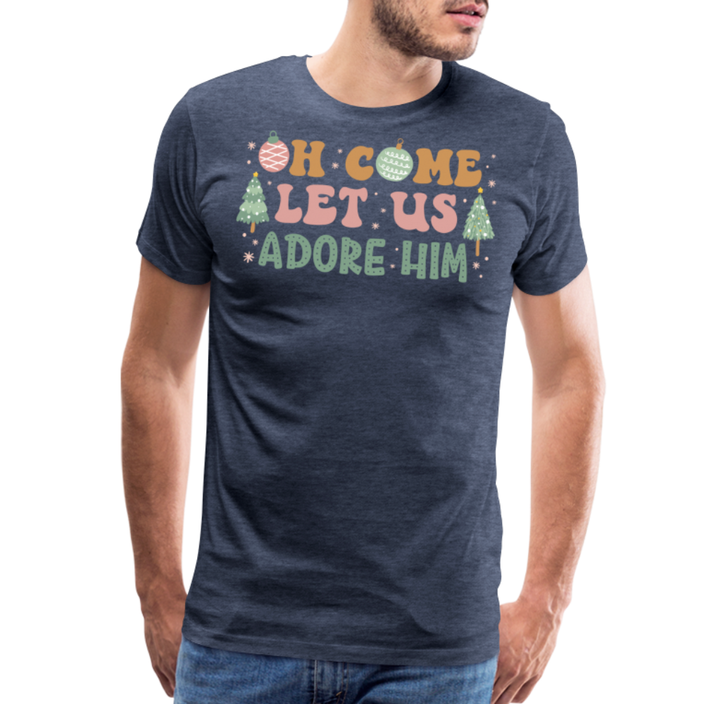 Oh Come Let Us Adore Him Christmas Family Men's Premium T-Shirt - heather blue