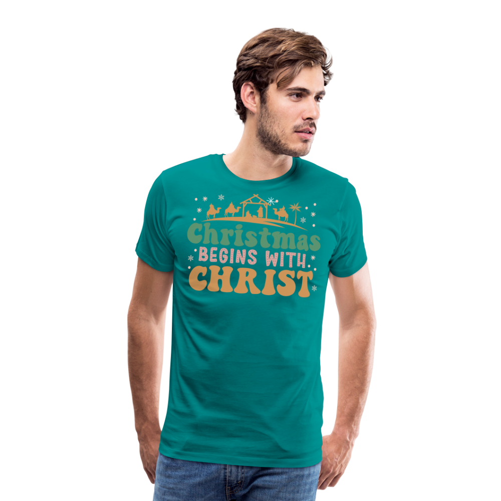 Christmas Begins with Christ is Born Christmas Family Men's Premium T-Shirt - teal