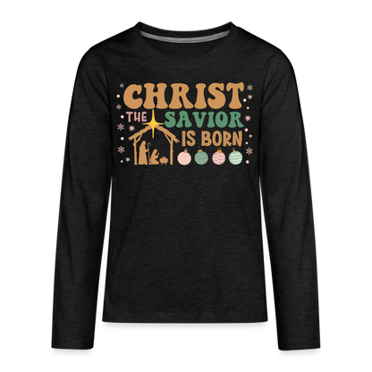 Christ the Savior is Born Christmas Family Kids' Premium Long Sleeve T-Shirt - charcoal grey