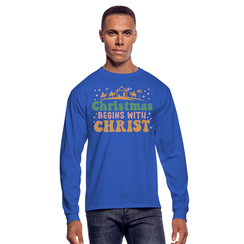 Christmas Begins with Christ Christmas Family Men's Long Sleeve T-Shirt - royal blue