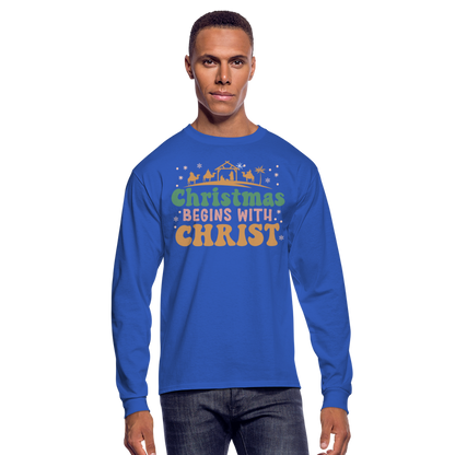 Christmas Begins with Christ Christmas Family Men's Long Sleeve T-Shirt - royal blue