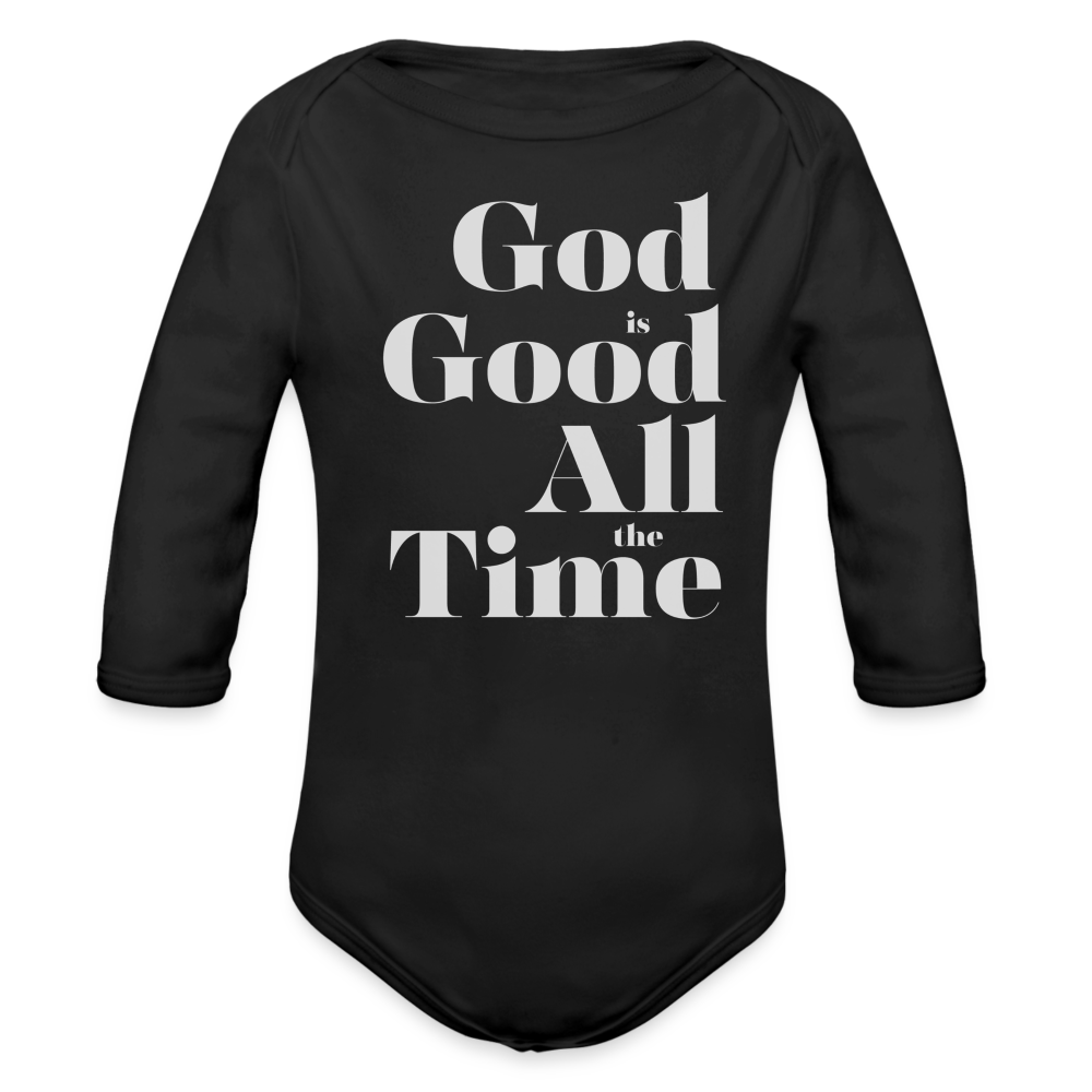 God is Good Organic Long Sleeve Baby Bodysuit - black