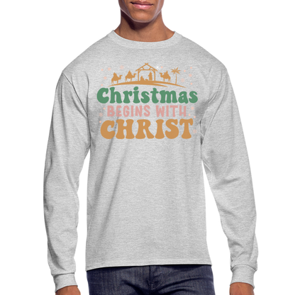 Christmas Begins with Christ Christmas Family Men's Long Sleeve T-Shirt - heather gray