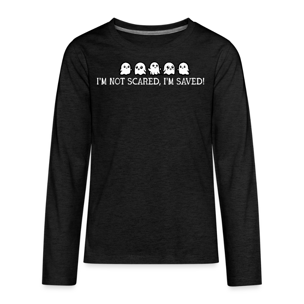 I'm Not Scared I'm Saved (W) Kid's Long Sleeve Shirt - charcoal grey