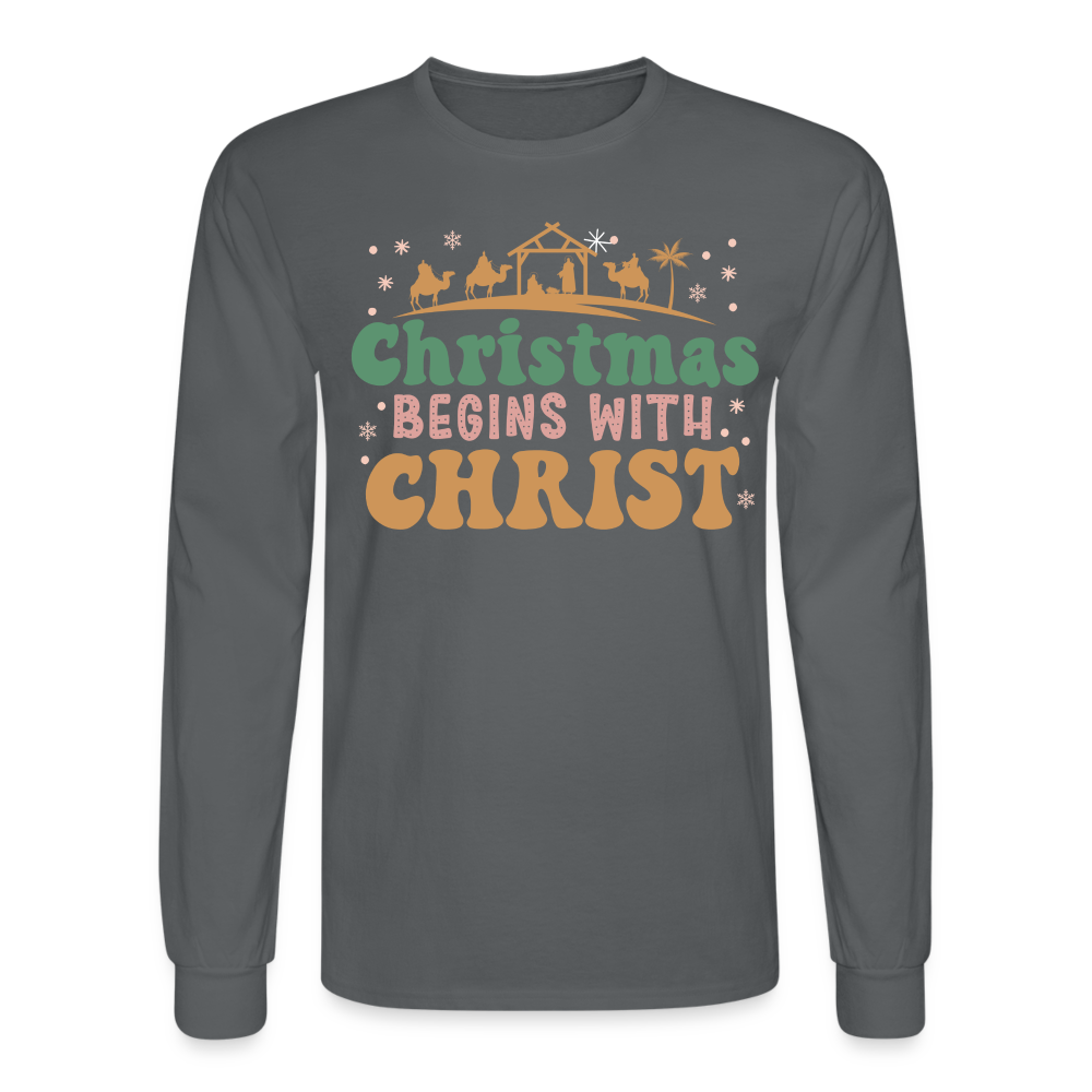 Christmas Begins with Christ Christmas Family Men's Long Sleeve T-Shirt - charcoal