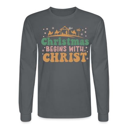 Christmas Begins with Christ Christmas Family Men's Long Sleeve T-Shirt - charcoal