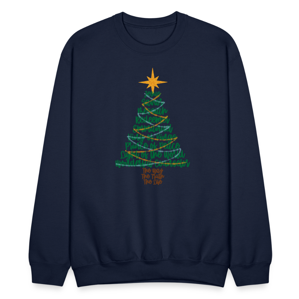 Names of Jesus Christmas Tree Men's Sweater - navy