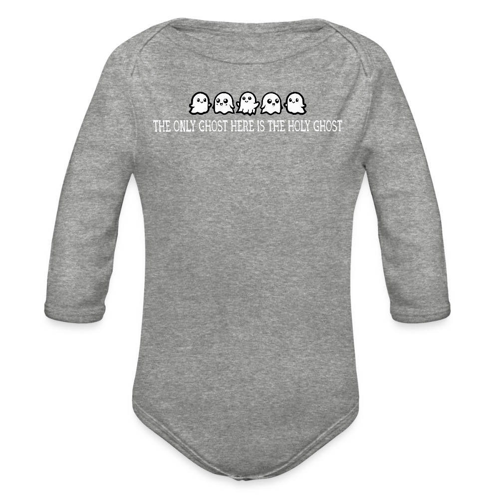 The Only Ghost Here is the Holy Ghost (W) Baby Long Sleeve Bodysuit - heather grey