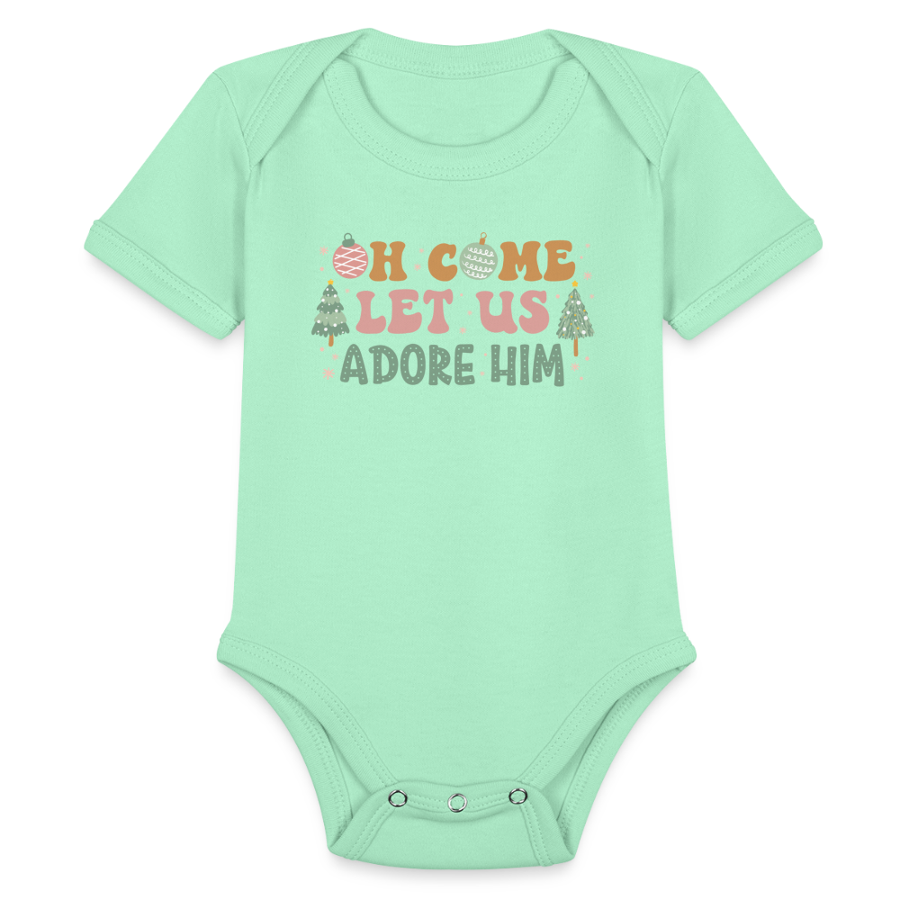 Oh Come Let Us Adore Him Christmas Family Organic Short Sleeve Baby Bodysuit - light mint