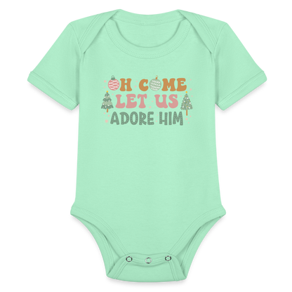 Oh Come Let Us Adore Him Christmas Family Organic Short Sleeve Baby Bodysuit - light mint