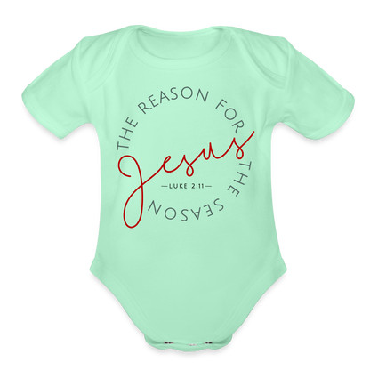 The Reason for the Season (Color) Christmas Family Organic Short Sleeve Baby Bodysuit - light mint