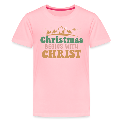 Christmas Begins with Christ Family Kids' Premium T-Shirt - pink