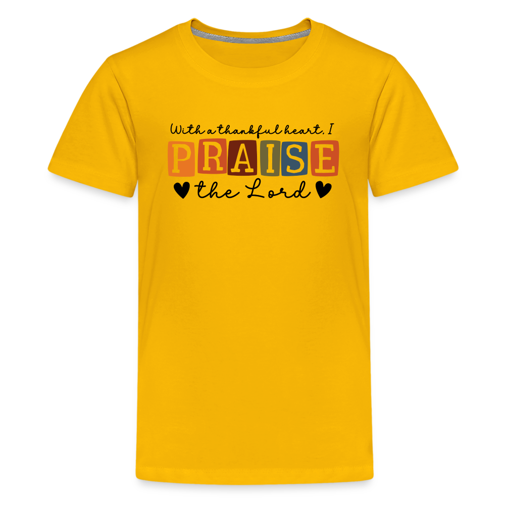 With a Thankful Heart I Praise the Lord Kid's T-Shirt - sun yellow