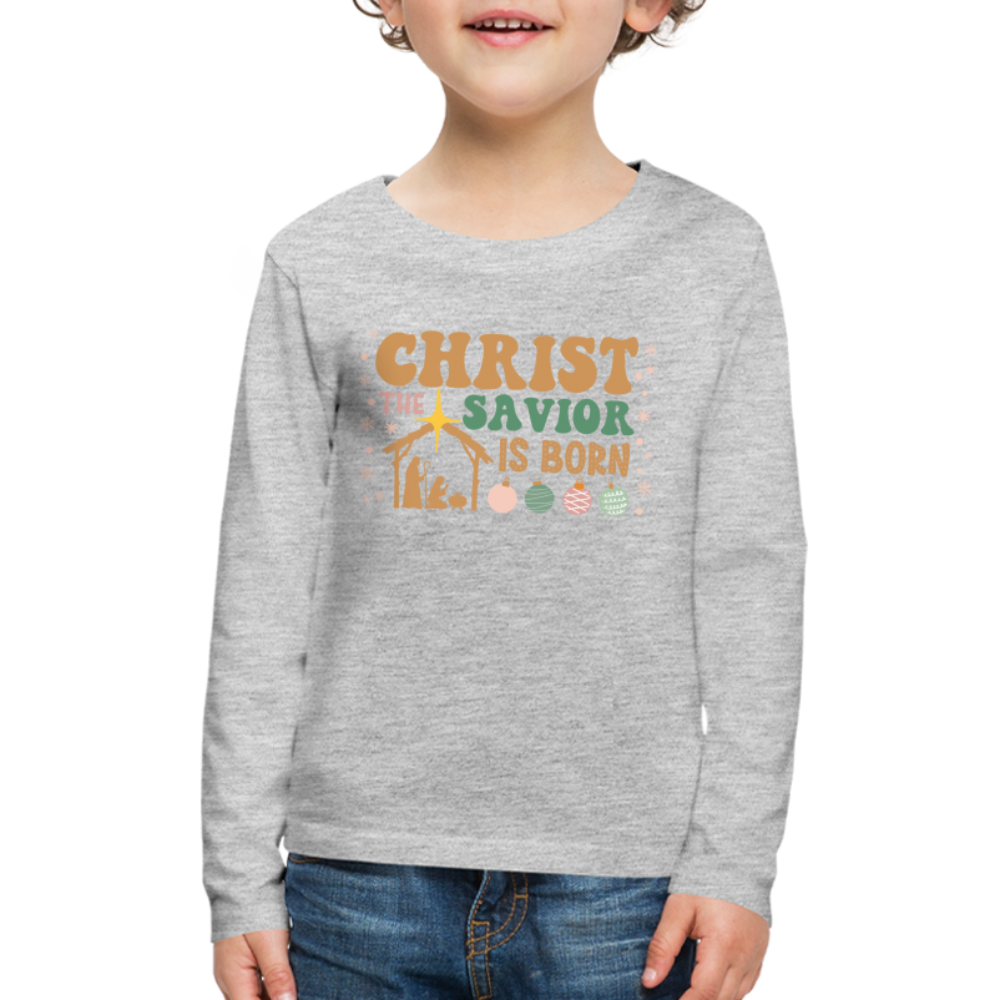 Christ the Savior is Born Christmas Family Kids' Premium Long Sleeve T-Shirt - heather gray