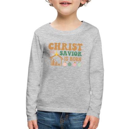 Christ the Savior is Born Christmas Family Kids' Premium Long Sleeve T-Shirt - heather gray