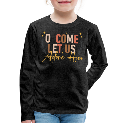 O Come Let us Adore Him Christmas Kid's Long Sleeve Shirt - charcoal grey