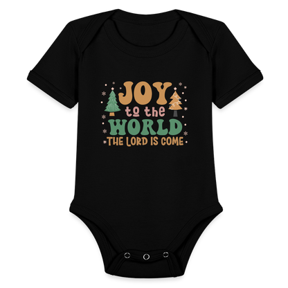 Joy to the World Christmas Family Organic Short Sleeve Baby Bodysuit - black