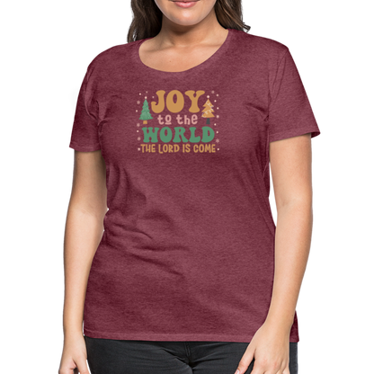 Joy to the World Christmas Family Women’s Premium T-Shirt - heather burgundy