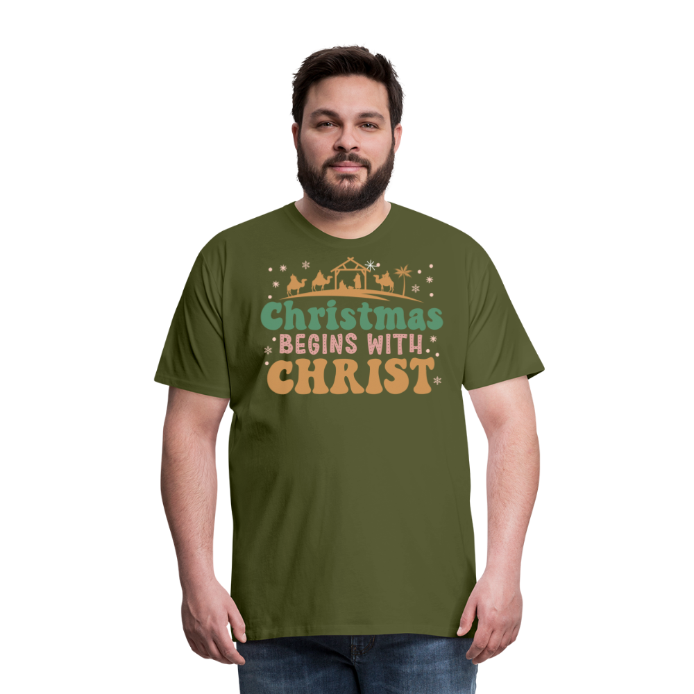 Christmas Begins with Christ is Born Christmas Family Men's Premium T-Shirt - olive green