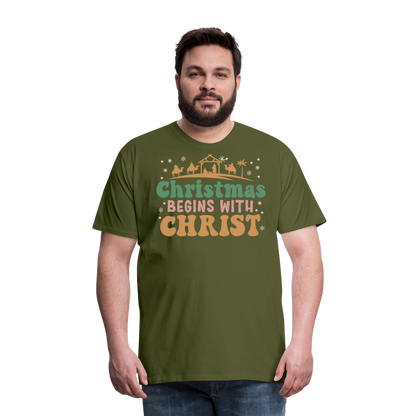 Christmas Begins with Christ is Born Christmas Family Men's Premium T-Shirt - olive green