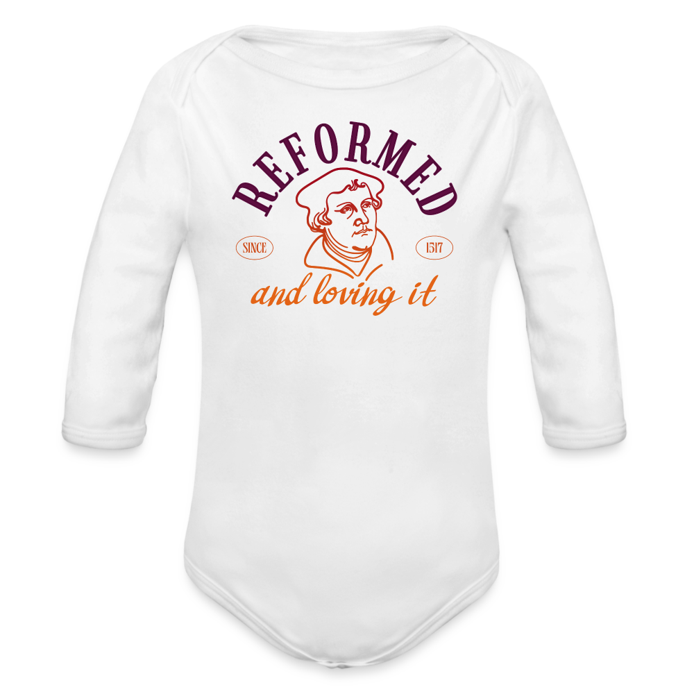 Reformed & Loving It (Color) Reformation Day Baby Long Sleeve Onesie - white