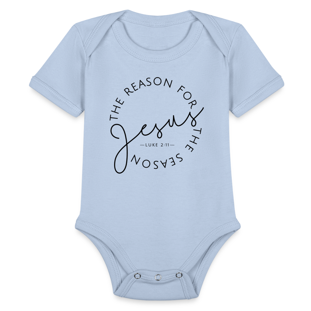 The Reason for the Season Christmas Organic Short Sleeve Baby Bodysuit - sky