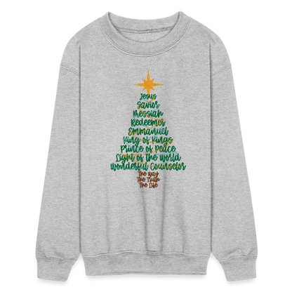 Names of Jesus Christmas Tree Kid's Long Sleeve Sweater - heather gray