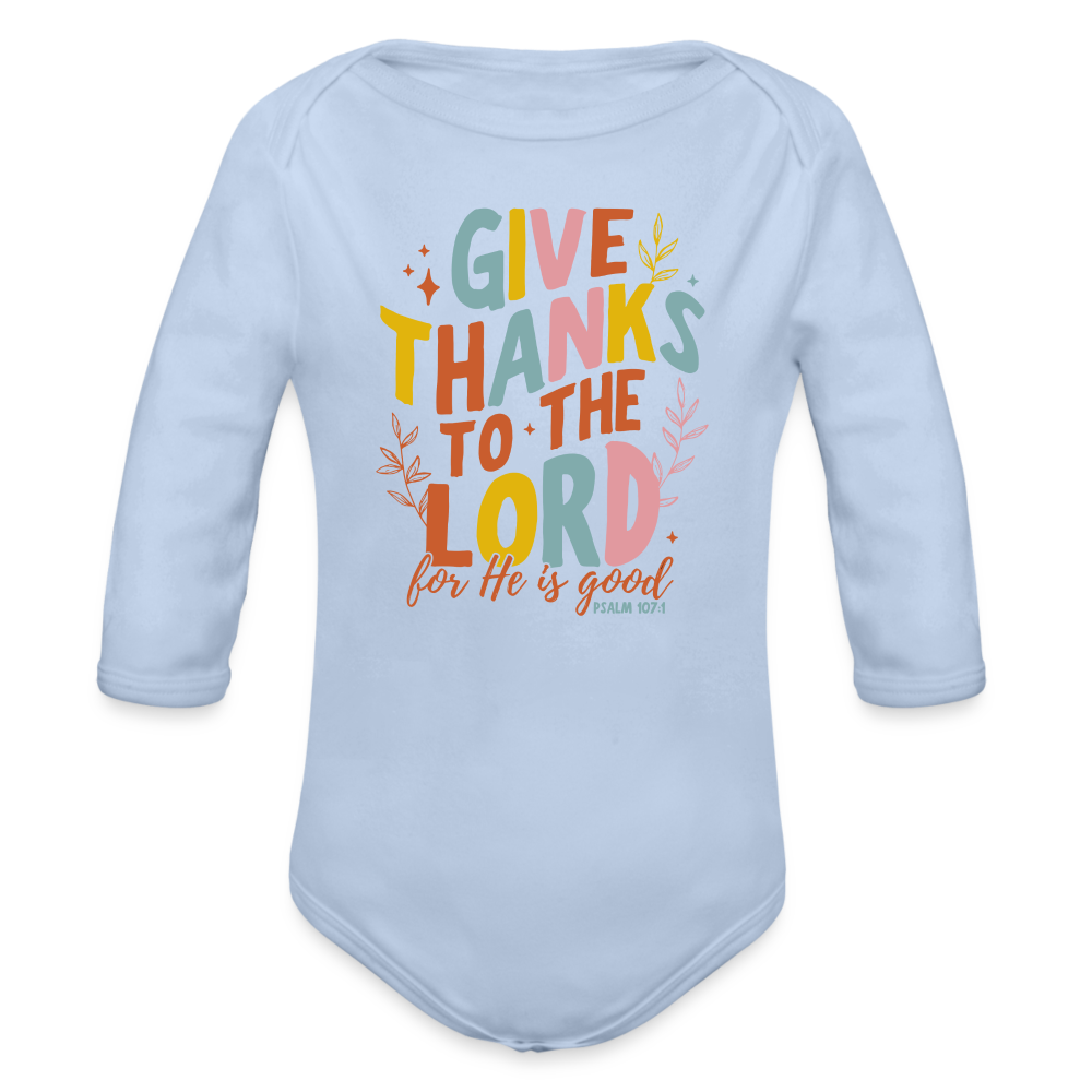 Give Thanks to the Lord (Color) Baby Long Sleeve Onesie - sky