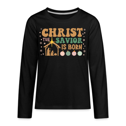 Christ the Savior is Born Christmas Family Kids' Premium Long Sleeve T-Shirt - black