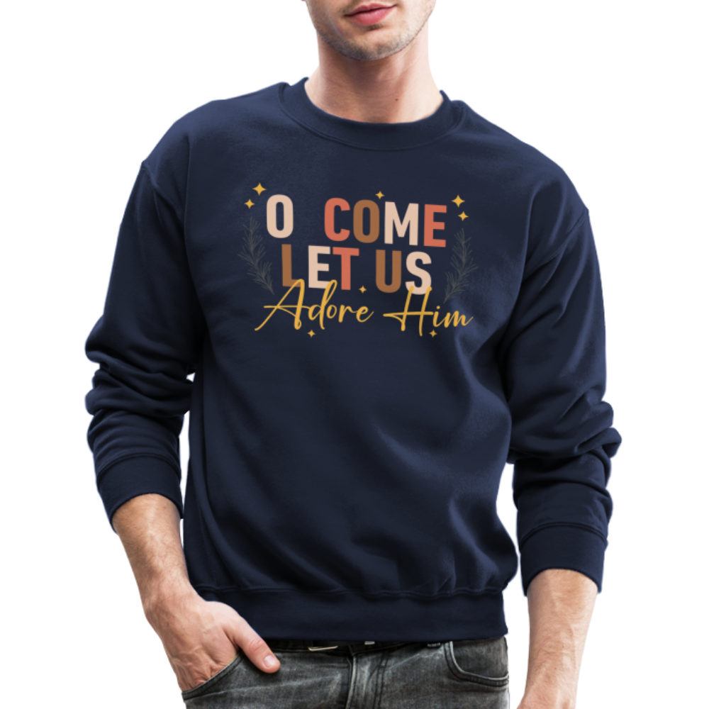 O Come Let us Adore Him Christmas Men's Sweater - navy