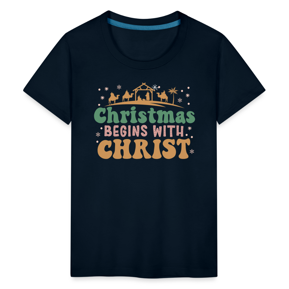 Christmas Begins with Christ Family Kids' Premium T-Shirt - deep navy