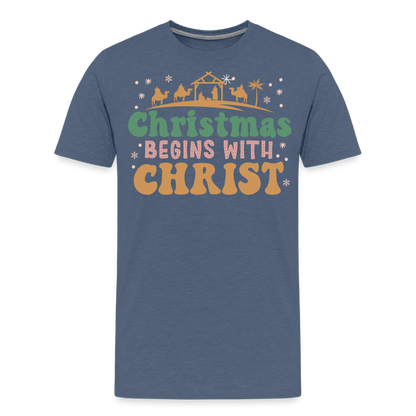 Christmas Begins with Christ is Born Christmas Family Men's Premium T-Shirt - heather blue