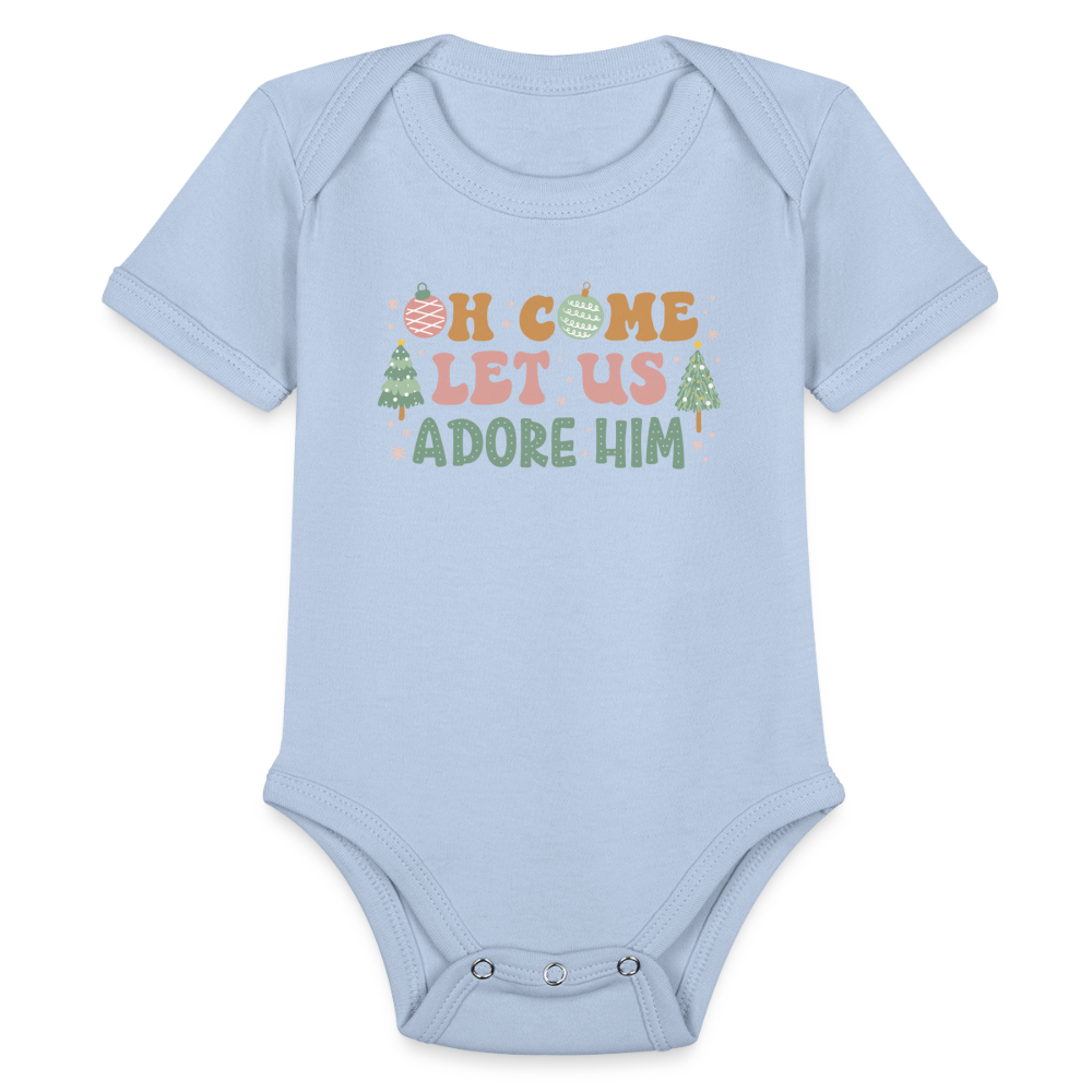 Oh Come Let Us Adore Him Christmas Family Organic Short Sleeve Baby Bodysuit - sky