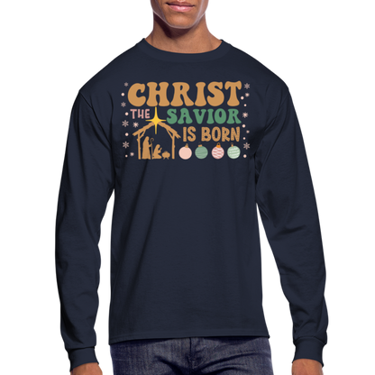 Christ the Savior is Born Christmas Family Men's Long Sleeve T-Shirt - navy