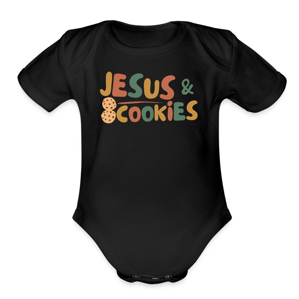 Jesus & Cookies Family Organic Short Sleeve Baby Bodysuit - black