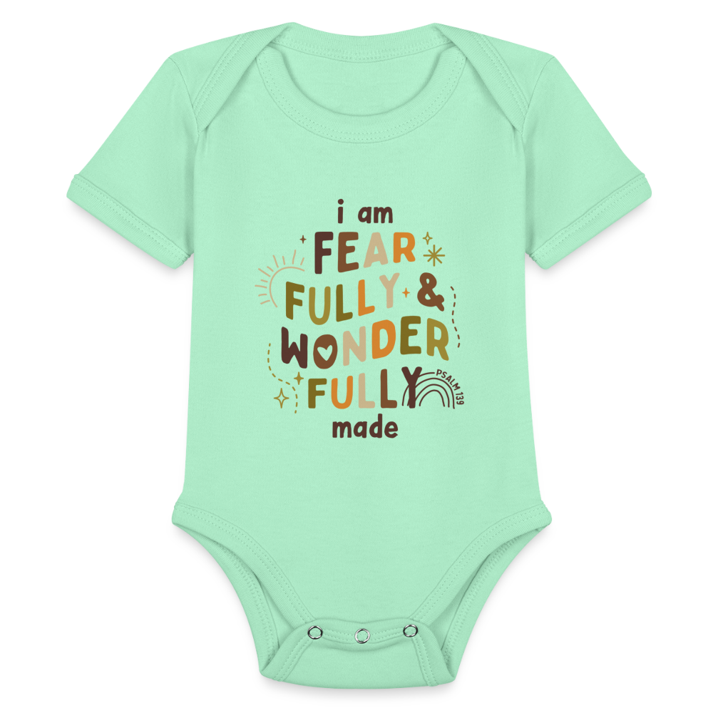 I Am Fearfully & Wonderfull Made (Boho) Baby Onesie Bodysuit - light mint