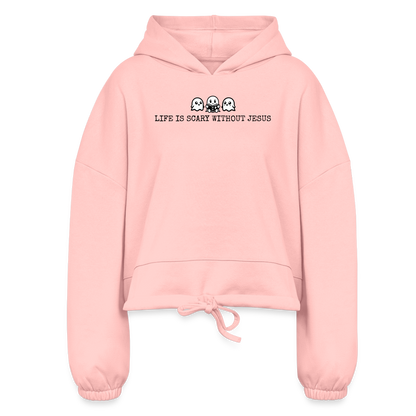 Life is Scary Without Jesus Women's Cropped Hoodie - light pink