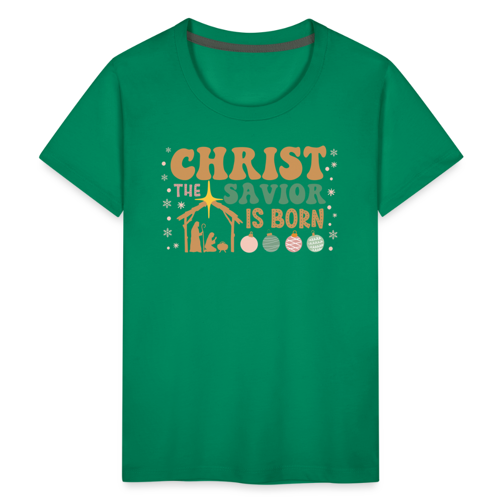 Christ the Savior is Born Christmas Family Kids' Premium T-Shirt - kelly green