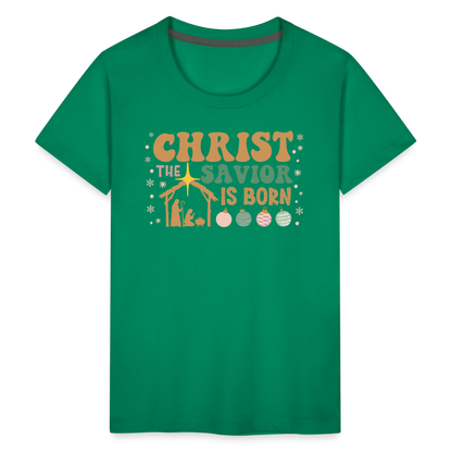 Christ the Savior is Born Christmas Family Kids' Premium T-Shirt - kelly green