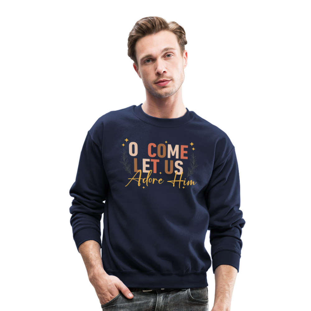 O Come Let us Adore Him Christmas Men's Sweater - navy