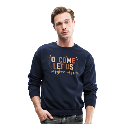 O Come Let us Adore Him Christmas Men's Sweater - navy