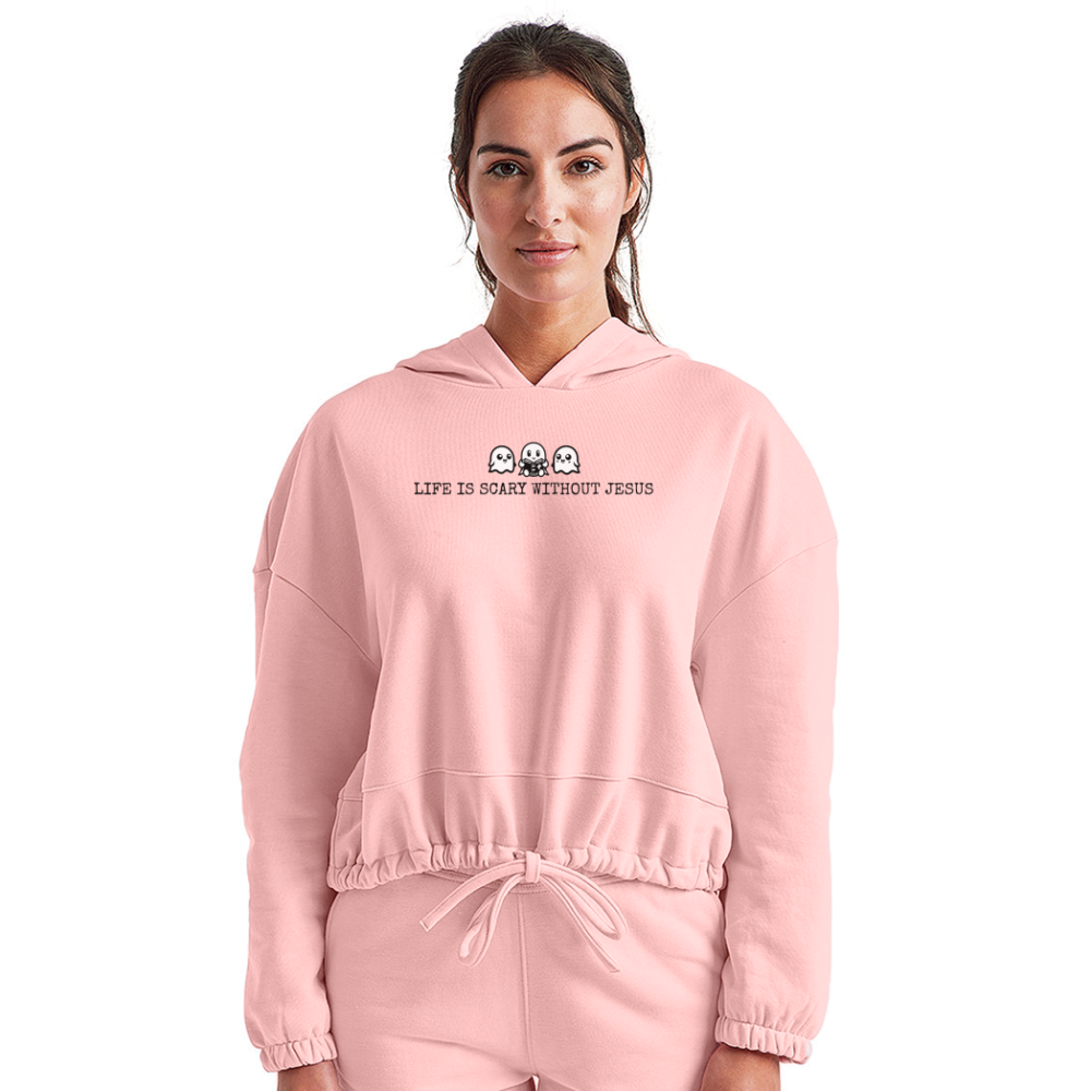 Life is Scary Without Jesus Women's Cropped Hoodie - light pink