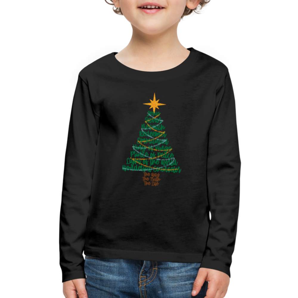 Names of Jesus Christmas Tree Kid's Long Sleeve Shirt - black