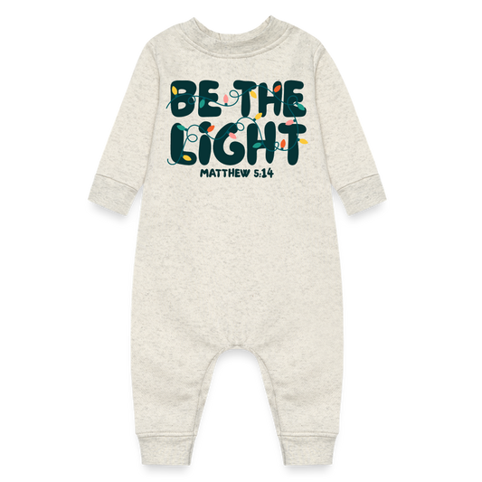 Be the Light Christmas Baby Fleece Long Sleeve Onesie - heather oatmeal