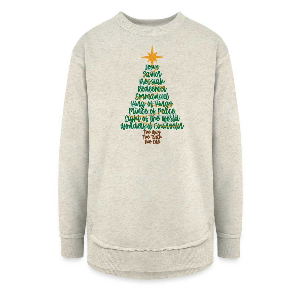 Names of Jesus Christmas Tree Women's Tunic Sweater - heather oatmeal